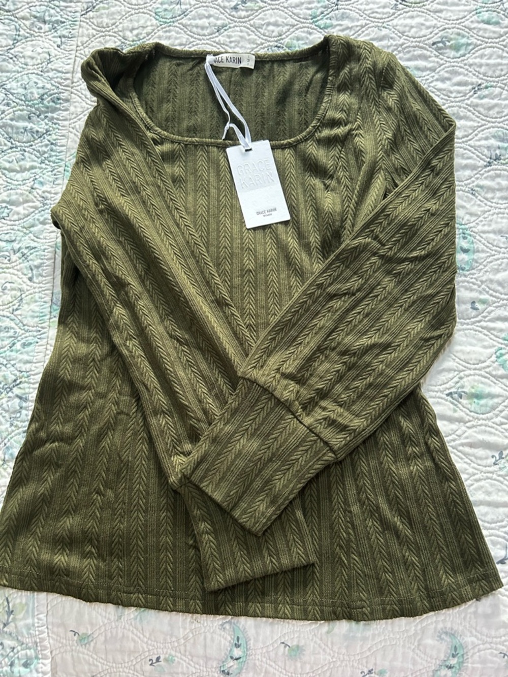 Grace Karin Olive Green Textured Knit Top
